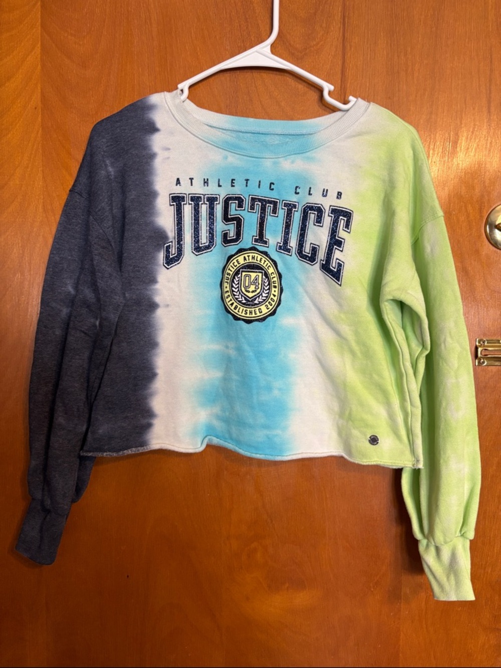 Justice Tie-Dye Cropped Sweatshirt - Blue, Green, Charcoal size large 12/14